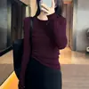 Camiseta de Punto de Manga Larga con Cuello Redondo de Nuevo Estilo Primavera 2026 para Mujer, Ropa Interior de Alto Gama Ajustada, Suéter de Capa Base para el Hombro Derecho para Mujer