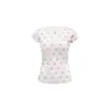 Camiseta Estilo Desejo Puro com Estampa de Coração, Ombro Normal, Manga Curta para Mulheres, Verão, Slim Fit, Valoriza a Silhueta, Barra Cropped com Renda, Top Hot Girl