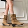 Botines Retro de Media Caña con Punta Cuadrada y Hebilla de Cinturón para Mujer Otoño e Invierno Nuevos Tacones Altos Gruesos Adelgazantes Botas de Caballero Occidentales
