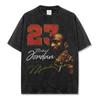 Camiseta Retro Americana MJ Estampada Trapézio Manga Curta Cross-border hiphop Pesada Casual Algodão Lavado Gola Redonda T