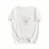 Camiseta de manga corta versátil estilo coreano con estampado de cachorro de dibujos animados para mujer, cuello redondo, corte regular, efecto adelgazante, 95% algodón, hace que la piel luzca más clara, top básico