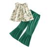Estilo Verano 2025 Nuevo Estilo Conjuntos de Dos Piezas para Niñas con Tops Florales Pequeños sin Mangas y Pantalones de Campana Estilo Coreano