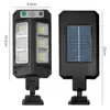 Nova luminária de rua movida a energia solar para uso externo, lâmpada de pátio com sensor de presença, integrada com controle remoto, à prova d'água, para iluminação residencial, arandela