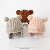 Gorro protector de orejas para niños con orejas de oso lindo estilo coreano, gorro cálido de rayas verticales para otoño e invierno, gorro protector de orejas tipo pullover unisex para bebé