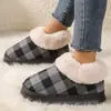Bolso de cuadros con zapatillas de algodón, suela gruesa de felpa, antideslizante, para usar en casa y al aire libre, cálido, puntera de algodón peluda, venta al por mayor de zapatos de algodón
