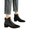 Botines Retro Chic Franceses para Mujer 2026 Nuevo Otoño/Invierno Piel Suave Botas Color Nude Punta Fina Tacón Grueso Con Forro de Terciopelo Cálido Botas de Moda