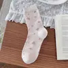 Meias Delicadas com Babados Florais para Mulheres, Meias Longas Doces de Renda Japonesa, Meias Mid-Calf Sem Costura Ultrafinas e Respiráveis Estilo Ballet para Primavera e Verão