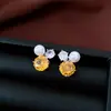 Brincos de Tarraxa com Franja de Zircônia Série Vintage Prata Banhada a Ouro Real Usados Moda Versátil Exagerados