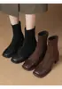 Nuevas Botas Cuadradas de Baja Altura con Costuras de Gamuza 2024 Botas Cortas de Caballero Británicas Botas de Tacón Medio Grueso 32-43 Botas de Comercio Exterior
