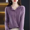 Cárdigan de lana pura para mujer, nuevo estilo de otoño, tejido holgado, prêt-à-porter premium, suéter de color liso, abrigo elegante de alta gama
