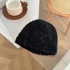 Gorro Baotou de Punto de Flor Fina Brillante para Mujer Otoño e Invierno Combinación Versátil Cálido Gorro para el Frío Sentido de Atmósfera Cara Pequeña Gorro Pulóver de Lana