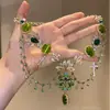 [El Mago de Oz] Collar de Moda de Alta Gama de la Corte Francesa Diseño de Artesanía Pesada Sentido del Diseño Borla de Diamante Verde Brillante Collar Fresco