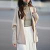 Cardigan de Tricô de Lã Pura Estilo Preguiçoso Outono e Inverno 2025 Morcego Manga Longa Cor Pura Solto Top Jaqueta para Mulheres