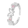 Anel Borboleta Rosa com Diamante Vazado, Doce e Juvenil, Anel Delicado de Zircônia para o Dedo Indicador, Design de Borboleta de Luxo Leve
