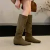 Botas Pós-Apocalípticas com Salto Bloco Enrugado para Aumentar a Altura Interna para Mulheres 2026 Outono/Inverno Novo Estilo Botas Longas Emagrecedoras Botas de Moda de Alta Qualidade