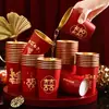 Vasos de Papel Desechables para Boda Lámina Dorada Lujo Extra Gruesos Vasos Felices para Boda Banquete de Boda Vasos para Agua Vasos Rojos para Té de Boda para el Hogar