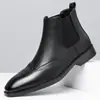 Botas Chelsea Masculinas de Couro Genuíno com Brogue Britânico Transfronteiriço, Cano Alto, Slip-on, Sapatos de Couro Masculinos