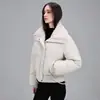 Moda versátil de algodão para o inverno de 2026, design simples de lapela, estilo coreano, corte solto, jaqueta de algodão quente feminina