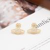 Moda de Lujo Ligero Sentido de Alta Gama Aretes de Circonita Diseño Nicho para Mujer Aretes de Saturno Elegantes Combinables Atmosféricos Aretes de Botón Modernos
