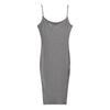 2024 Verão Novo Europeu e Americano Elástico Cor Pura Básico Cobre Quadril Sexy Fenda Comprimento Médio Vestido de Alças