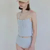 Biquíni de Duas Peças Retrô à Beira-Mar de Cintura Alta Sexy Listrado que Esconde a Barriga para Férias Feminino Novo Estilo com um Charme Francês de Alta Qualidade