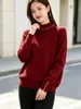 Camiseta base de punto de terciopelo Andy de tres hilos, nuevo estilo otoño e invierno, cuello semi-alto, top de mujer con cuentas, estilo suave, suéter suave y pegajoso para mujer