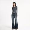 Roupas Femininas de Seda Laranja # Início do Outono Retrô Americano Azul Escuro Cinza High Street Vintage Reto Versátil Jeans Bootcut para Homens e Mulheres