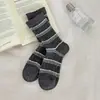 Calcetines de algodón sin costuras para otoño e invierno para mujer, calcetines largos de encaje gris azulados lindos, calcetines de algodón versátiles, calcetines largos estilo Miu