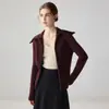 Novo cardigã de cashmere macio e amigo da pele para mulheres com lapela grande, design canelado vertical, zíper bidirecional, top moderno e versátil