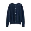 Cardigan de Gola Redonda 100% Caxemira Pura Outono e Inverno Feminino Cor Sólida Malha Camisa Base com Suéter Jaqueta Slim e Estiloso