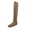 Botas Elásticas Largas de Estilo Coreano para Mujer, para Adelgazar, hasta la Rodilla, Otoño e Invierno, Nuevas, de Punta Cuadrada, Tacón Bajo, para Ponerse, que Envuelven la Pierna
