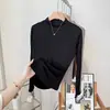[Procesamiento Personalizado] Camiseta de Seda para Mujer, Nuevo Estilo Casual Top de Cuello Semi Alto, Camiseta Interior de Manga Larga de Seda de Morera para Mujer
