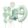 Conjunto de Balões de Aniversário de Dinossauro Verde Fosco Transfronteiriço 40 polegadas Conjunto de Balões Temáticos de Número Verde Oliva para Festa de Aniversário