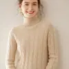 Suéter de Cachemir de Cuello Alto para Mujer 100% Cachemir Puro Engrosado Hilo Retro Holgado Aspecto Adelgazante Suéter de Punto Básico