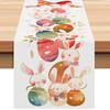 Toalha de mesa decorativa de coelho de desenho animado de Páscoa, toalha de mesa com estampa de linho para festa em casa, tapete com padrão de ovo de Páscoa com bordas cruzadas