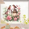 Adesivos Estáticos de Flor de Lótus com Pássaro Rosa Pintado Transfronteiriços, Adequados para Embelezar e Decorar Vidros em Salas de Estar, Quartos e Escritórios