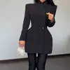 Traje Nuevo de Otoño para Mujer de Comercio Exterior Transfronterizo 2026, Elegante y Moderno Blazer Holgado de Longitud Media con Cuello Alto