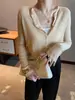Blusa de Gola V para Mulheres, Cardigã de Tricô Fino Respirável Estilo Coreano em Tencel, Jaqueta Cardigã de Tricô Manga Longa para Primavera, Slim Fit