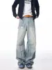 Jeans Old Wash de Perna Larga Masculino Primavera e Outono Novo Estilo Americano Retro Solto Casual Plissado Calça Reta