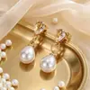 Pendientes de Perla Sencillos y Versátiles para Mujer, Pendientes Colgantes de Cobre Chapado en Oro Real de Alta Gama Franceses, Pendientes para el Trabajo para Mujer