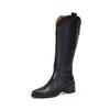 Botas Altas de Piel Genuina de Primera Capa de Vaca Gruesa con Tacón Alto de Punta y Remaches Hechas a Mano con Cremallera Lateral para Mujer 2025 Nuevo