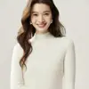 Suéter 100% cachemira pura modelo 2026 para mujer, con cuello semi-alto, diseño de punto acanalado, ajuste suave y cómodo, y adecuado para usar en capas en otoño e invierno.