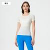 Traje de yoga de verano ajustado con cuello redondo, sin costuras, transpirable y agradable para la piel, camiseta deportiva de manga corta para mujer D25073