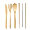 Estilo Japonés al Aire Libre Portátil Juego de Seis Piezas de Cuchillo Tenedor Cuchara Popote Palillos Set Pequeño Bolsa de Lona Plegable con Hebilla