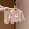 Conjunto de Niña Otoño Tardío Principios de Invierno Bebé Lindo Conejito Sudadera con Capucha Terciopelo Extra Puntos Pantalones Largos Conjunto Separado de Dos Piezas