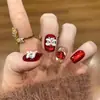 Uñas Portátiles Hechas a Mano Estilo Danza del León de Año Nuevo, Parches de Uñas Falsas Cortas Estilo Ins, Parches para Uñas Puros Hechos a Mano