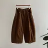 Pantalones casuales de pana retro Beishan Tongshu para mujer, de otoño, de cintura alta, adelgazantes, de pierna ancha, cropped H2673