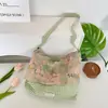 65155 Bolsa de Lona com Estampa Floral Azul e Xadrez Azul, Estilo Casual para Viagem de Estudante, Bolsa de Ombro Cruzada Artística