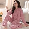 Pijama Feminino Inverno Veludo Coral Espessado Forrado com Fleece Quente Flanela Mães de Meia-Idade Podem Usar Conjunto de Roupa de Casa