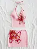 Estilo Floral de Férias de Verão Cadarço Decote V Alça Bodycon Slim Moda Saia Sexy Versátil Moda Conjunto de Duas Peças
